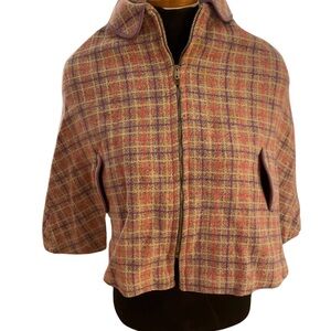 Brown Plaid Wool Cape